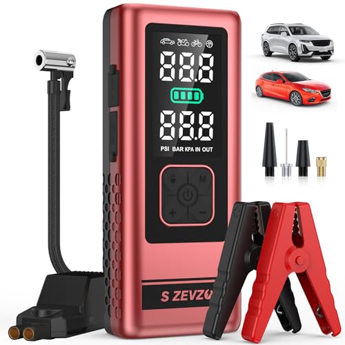 S ZEVZO Car Jump Starter with Air Compressor, 4000A 150PSI Jump Box Battery Pack(6.0 Gas/4.0L Diesel), Portable 12V Jump Box with Auto-Shutoff Tire Inflator, USB Ports, LCD Display & LED Light