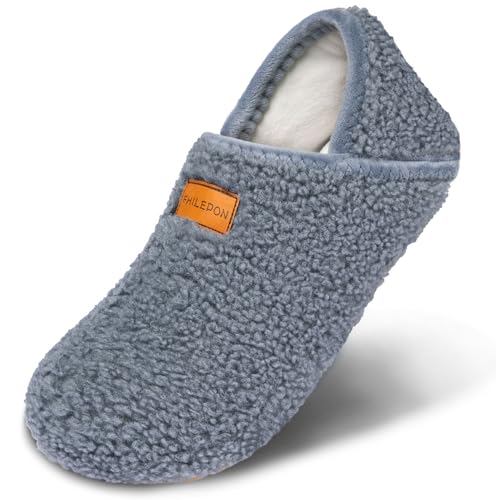 House Slippers for Women Soft-Lightweight House Shoes Men’s Furry Slippers Socks with Rubber Sole for Indoor Outdoor Use