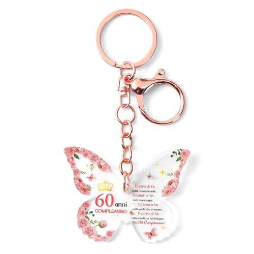 ZKIUOA 60 Anni Di Compleanno Donna Regalo Donna Compleanno Regalo Acrilico Portachiavi Rosa Farfalla In Oro Rosa Regali Per Mamma Nonna Moglie Nipote Zia Madrina Cugina Zia Migliore Amica Insegnante