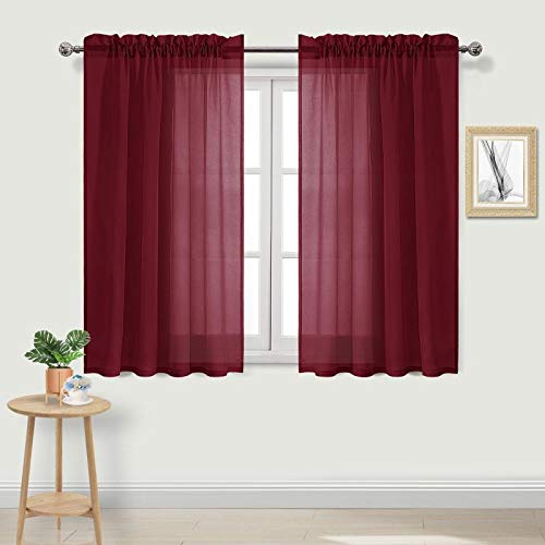 DWCN Burgundy Sheer Curtains 45 Inch Long for Living Room 2 Panels
