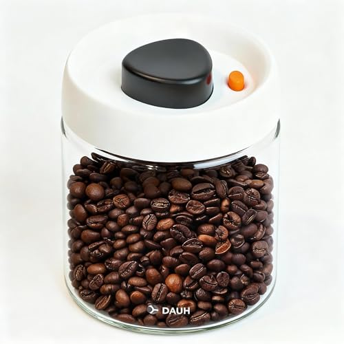 DAUH Vacuum Canister for Coffee & Food Storage - Airtight Sealed Container, BPA Free, Borosilicate Glass, Coffee Bean Storage, 0.8 Litre Jar