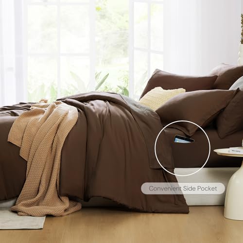 Image of Queen Comforter Set-7 Pieces Soft Prewashed Bed in a Bag Queen Bedding Sets | All Season Comforter with Sheets, Pillow Shams & Pillowcases,Chocolate Brown