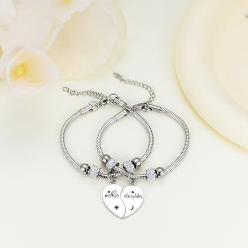 Image of Yonhon Mother Daughter Bracelet Necklace for 2 /3 /4, Mother Daughter Matching Keychain Set