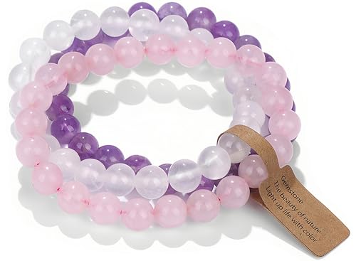 WEIZAIJY Pulsera de piedras naturales auténticas hechas a mano (Cuarzo rosa...