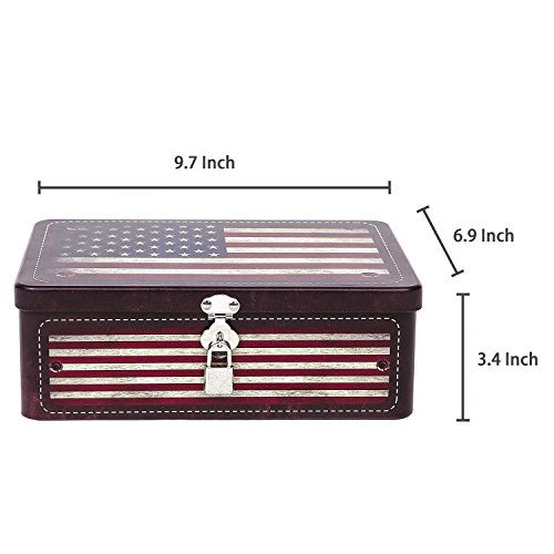 Mygift Decorative Storage Box, Retro Style American Flag Tin Metal Keepsake Box With Lid And Padlock #TOP5