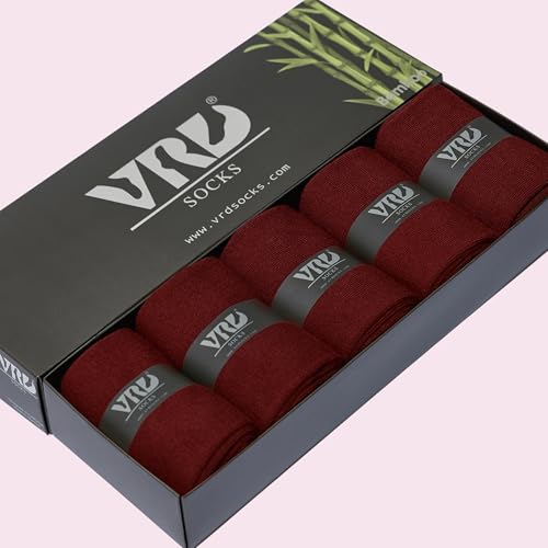 VRD Bamboo Mens Dress Socks for Men, 5 Pack, Solid Design Crew Length Mid-Calf Socks, Mens Shoe Size 8-134