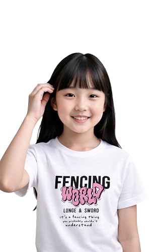 Image of KlothoMAIA Girls' Fencing Graphic T-Shirt - Classic White, Sporty & Empowering Design