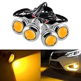 JRQLOV 4Pcs 18mm DC 12V Eagle Eye Cob LED Car Fog DRL Daytime Running Light Backup Reverse Tail Rock Lights Headlights Small bulb use for car and motorcycle (Yellow)