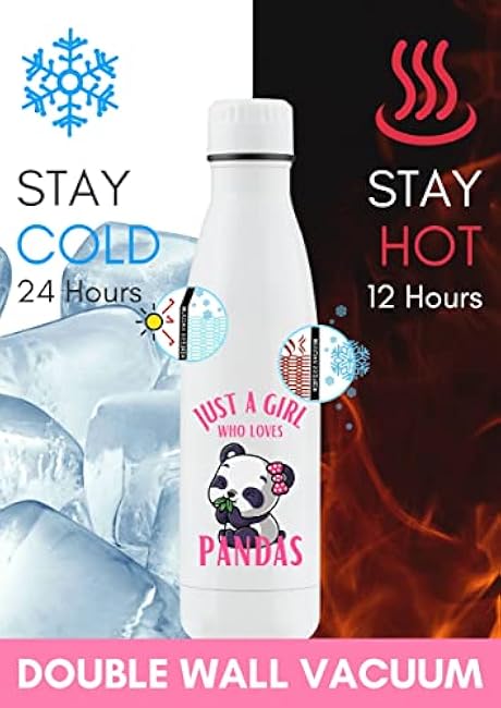 Onebttl Panda Gifts For Girls & Women, Stainless Steel Insulated Water Bottle, Kids Water bottle Double Wall Vacuum Insulated Thermo Bottle - 17oz/500ml White Just a girl who loves Pandas