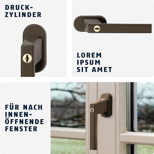 ABUS Abschließbarer Fenstergriff FG110 - Fensterknauf mit Druckzylinder, gleichschließend - ABUS-Sicherheitslevel 2 - 59222 - Braun