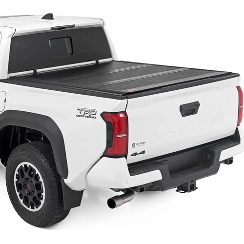 Rough Country Hard Low-Profile Tri-Fold Tonneau Cover for Toyota Tacoma (2024-2026) - Low-Profile Aluminum Truck Bed Cover, Fits 6' Bed (73.5') w/Utility Rail System