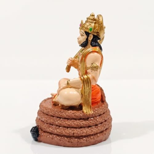 Image of Virajman Hanuman Ji Idol Sitting on Tail | Ravana Sabha Pose | Hanuman Murti for Car Dashboard, Home Temple & Office Decor, Housewarming, Vastu | 3.8 Inches | Multicolour