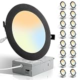 LEDIARY 16 Pack 5CCT LED Black Recessed Lighting 6 inch, 2700K-5000K Selectable Canless Recessed Lig