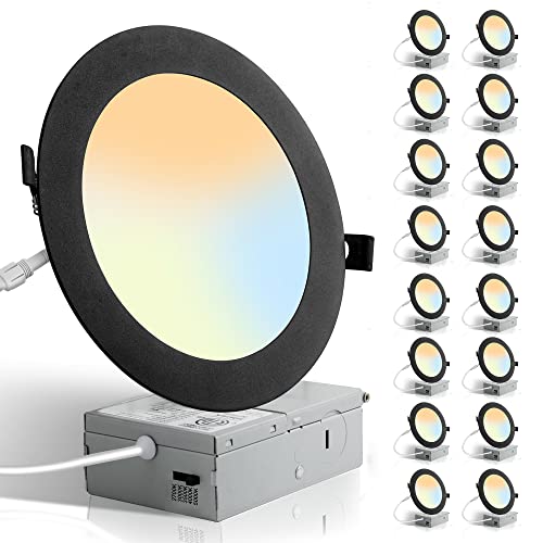 Lediary 16 Pack 5Cct Led Black Recessed Lighting 6 Inch, 2700K-5000K Selectable Canless Recessed Lights, 1100Lm High Brightness, 12W Eqv 110W, Dimmable Can Lights With Junction Box - Ic Rated, Etl #TOP13