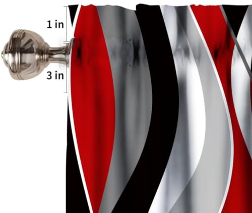 Image of Red Black Gray Modern Geometric Kitchen Valance Curtain, Abstract Striped Minimalist Retro Geometry Window Treatment Valances for Kitchen Living Room Cafe Decor 54'x18', 1 Panel
