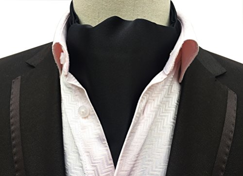 MOHSLEE Mens Black Silk Suit Cravat Tie Woven Self Fancy Ascot Necktie Hanky Set