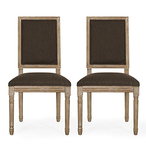 Christopher Knight Home Regina French Country Dining Chairs Set of 2, Wooden Dining Room Chair, High Back Kitchen Side Chair, Fabric Upholstered Armless Extra Seat, Brown and Natural