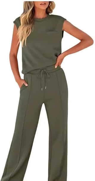 TANMESSO Zomeroutfits voor dames, 2-delige outfit, mouwloos, wijde TANMESSO Zomeroutfits voor dames, 2-delige outfit, mouwloos, wijde