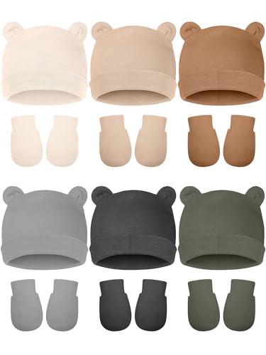 Image of Geyoga 12 Pieces Newborn Hat Mittens Gloves Set Baby Boys Girls Cotton Baby Beanie for 0-12 Months
