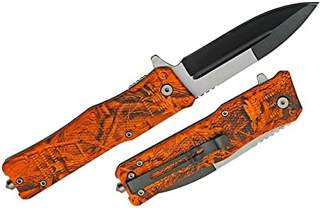 New Spring Open Assisted Folding Pro Tactical Knife 4" inch Spear Point Blade Orange Camo + Glass Breaker Survival Camping Outdoor Knife TG-0705M by ProTacticalUS