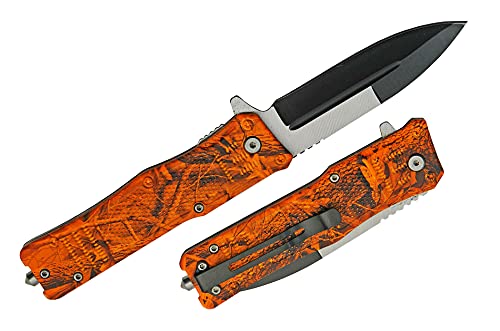 New Spring Open Assisted Folding Pro Tactical Knife 4" Inch Spear Point Blade Orange Camo + Glass Breaker Survival Camping Outdoor Knife Tg-0705M By Protacticalus #TOP2