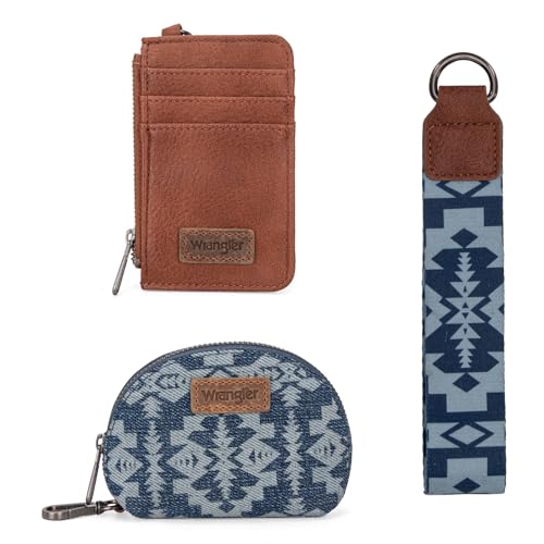 Image of Wrangler Aztec Keychain Wristlet Wallets for Women Western Dual Pouch Wristlet Credit Card Holder Wallet with Zipper Pocket WG2212-W0051JN