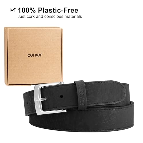 Corkor Men's Cork Belt 35mm Wide Vegan Product Black Color Medium Size