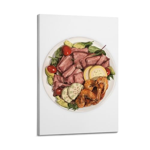 Poster sur toile bœuf et crevettes avocat WIZIGM cadre déco murale cuisine moderne 20x30