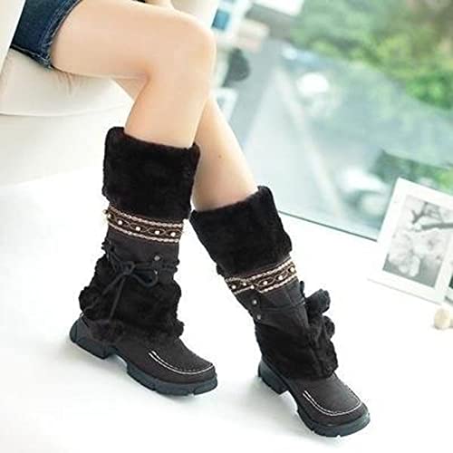 Women's Boots Waterproof Cold Weather Warm Anti-Slip Mid-Calf Fur Boots Fashion Suede Lace Up Booties Western Flat Shoes2