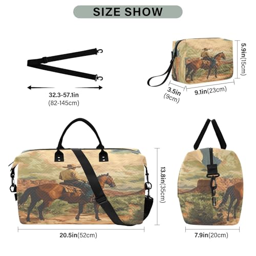 Desert America Troops Cowboy Travel Duffel Bag Large Capacity Weekender Bag with Toiletry Bag Detachable Shoulder Strap Travel Tote Bag for Women3