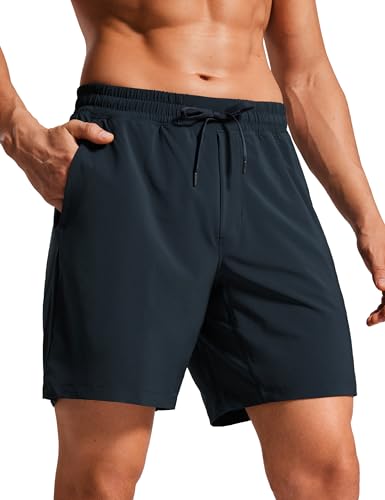 CRZ YOGA Mens Swim Trunks 7'' Quick Dry Mesh Lining Athletic Casual Swimwear Shorts with Zipper Pockets