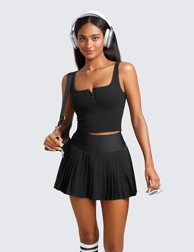 CRZ YOGA Womens Ribbed Henley Longline Sports Bras - Square Back Padded Yoga Workout Crop Tank Top with Built in Pads3