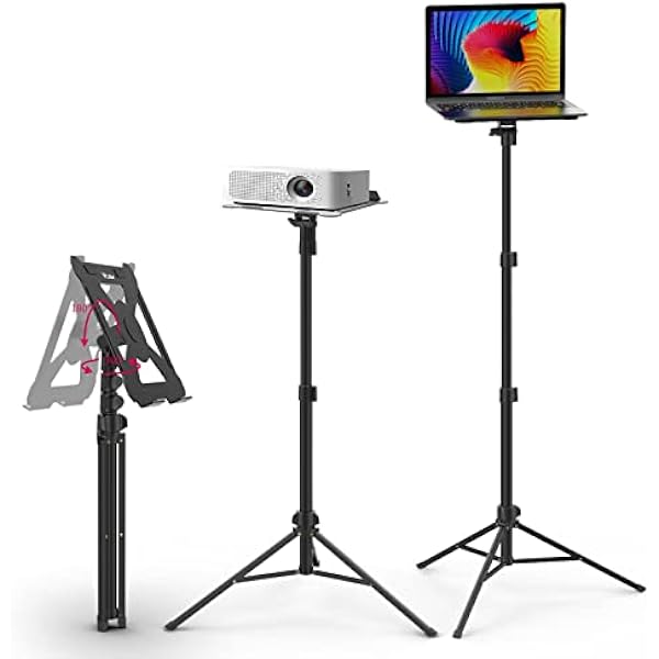 ULANZI Stojak do projektora z regulacją wysokości od 60 do 150 cm, aluminiowy stojak na laptopa ze składaną listwą nośną 3 kg, regulowany w zakresie 360° i 180°, przenośny stojak na nuty