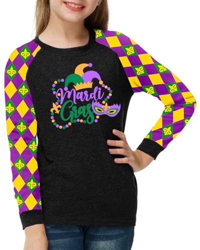 Image of Remimi Girls Thanksgiving Shirts Buffalo Plaid Raglan Tee Cute Turkey Holiday Party Long Sleeve Tshirt 5-14 Years