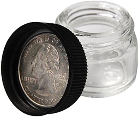DabJars : set of 10 glass jars 5ml / 1.2"x1.2" BLACK cap threaded screw top heavy weighted glass retail or wholesale packaging