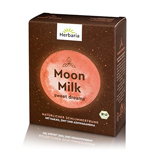 Herbaria Moon Milk sweet dreams bio 5x5g - ayurvedisch inspirierte Bio-Gewürzmischung mit Ashwagandha - für Entspannungs- & Schlummertrunk - leckerer Kakao & Zimt Geschmack