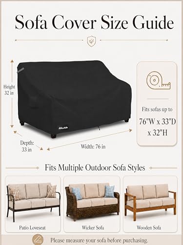 Image of ANartcle 3-Seater Patio Sofa Cover,76W x 32.5D x 33H Inches Outdoor Couch Cover,100% Waterproof Heavy Duty Patio Sofa Covers,Patio Furniture Covers,Black