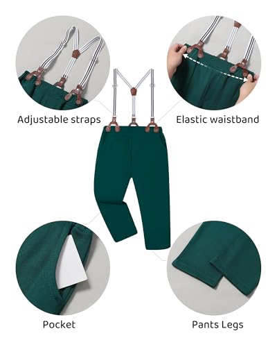 Image of DISAUR Boys Dress Clothes Wedding Ring Bearer Outfit Boy Formal Suits Dress Shirt with Bow Tie +Suspender Pants Set