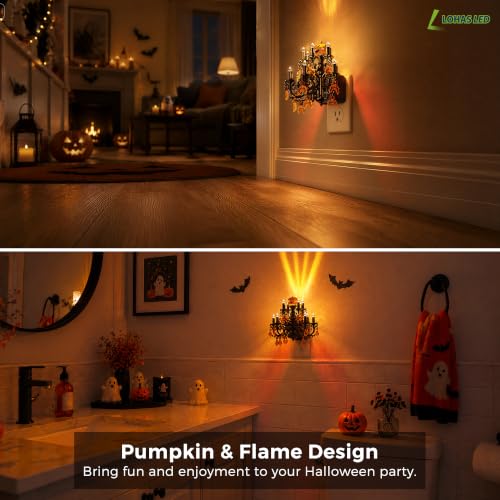 Image of L LOHAS LED Halloween Night Light,Crystal Chandelier Candle Nightlight | Dusk to Dawn Sensor,Dimmable Nightlights,1600K Amber,Pumpkin Flame Vintage Home Decor,Rotatable Night Lights for Kids Bedroom