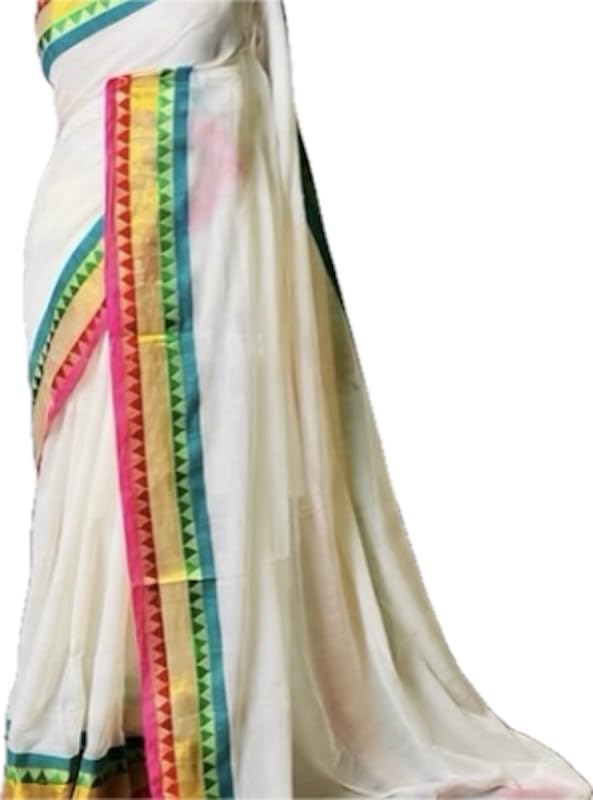 Image of Women's Mul Cotton Saree with Tassels | Soft Mulmul Saree | Woven Stripes & Zari Line | 5.5 Metres - Without Blouse
