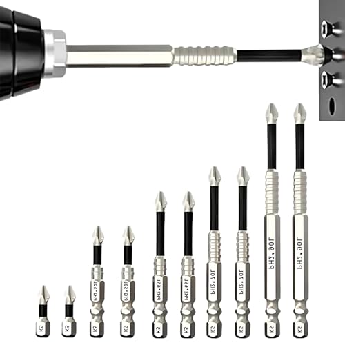 10 Pcs Magnetic Screwdriver Drill Bit Set - Strong Hold Bits with Anti-Slip Design for Drills & Screwdrivers - Easy Screw Pick-Up for DIY, Furniture & Car (25-100mm)