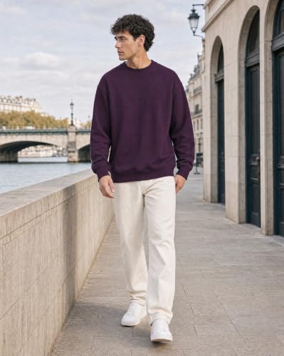 Image of Nobero Oversized Sweatshirts for Man Stylish Crew Neck | 280 GSM Rich Cotton Fleece Solid Oversized Fit Full Sleeve Sweatshirt for Men | Stylish Casual Wear Winter Sweatshirt for Men
