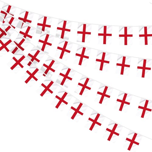 AhfuLife England St George Bunting for World Cup Party Decorations 2026 30pcs Flags Double Sided Fabric England Bunting for Rugby Football World Cup Six Nations Party Decor (14 x 21 cm - 10m 1 Pack)