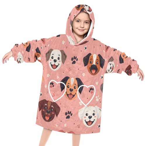 Pardick Wearable Blanket Hoodie for Kids, Aggressive Dog Fleece Sweatshirt Blanket Oversized Blanket Sweatshirt with Pocket Flannel Warm Hooded Blanket 6-10 Year Old Girl Boy Gift, One Size