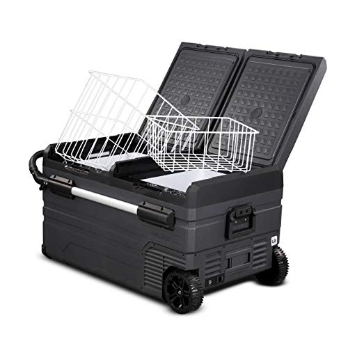 Newair Portable 80 Qt. Electric Car Camping Cooler With 4 Battery Protection Modes, Dual Zone Fridge And Freezer Storage, Retractable Handle, Outdoor Wheels And Rugged Construction #TOP2