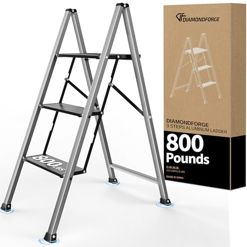 Image of 3 Step Ladder, 800 Lbs Aluminum Ladder, Silver