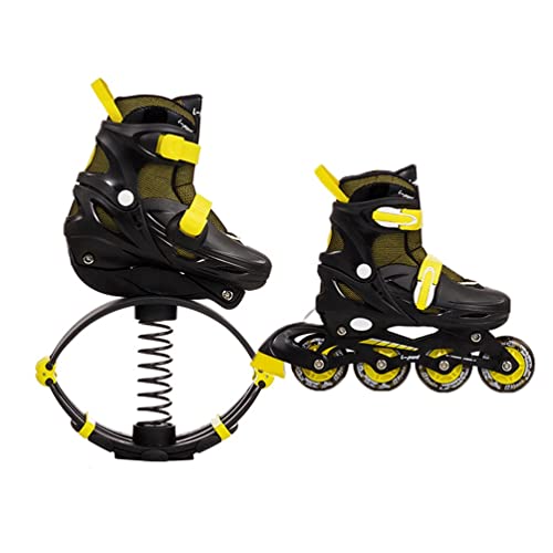 Jumping Shoes Zapatos De Salto De Canguro, Niños, Adolescentes, Fitness 2 En 1, Patines De Ruedas, Zapatos De Rebote, 3 Tamaños (Color : Black+Yellow, Size : 35-38)