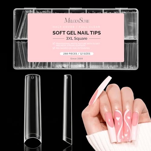 Image of MelodySusie Extra Long Square X Nail Tips - 288Pcs 12 Sizes Clear Acrylic, Half Cover Press on Nails for DIY Extension & Salon Use, Pre-Shaped for Long-Lasting Manicure