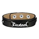 FindChic Black Genuine Leather Wrap Bracelet for Women Custom Name Bracelets Personalized for Punk Wristband Stainless Steel Customized Nameplate Jewelry, with Gift Box