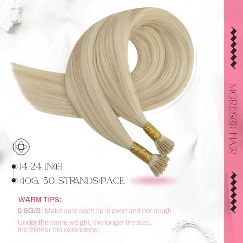 Image of Moresoo I Tip Human Hair Extensions, Ash Platinum Blonde, 24 Inch | 40g 50 strands, extra-long straight length, individual strand extensions for content creation and fashion styling